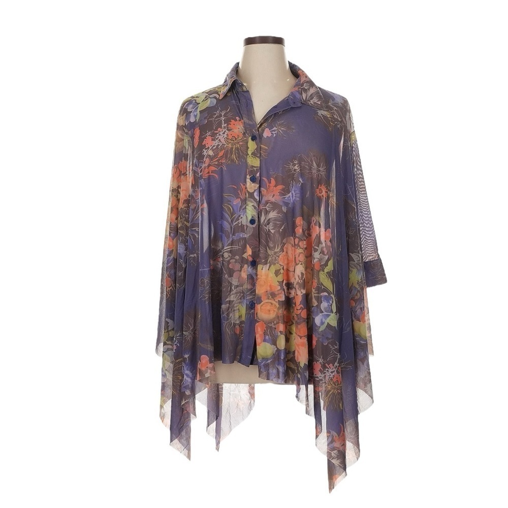 Chelsea & Theodore NWT Purple Floral Sheer Kimono Blouse XL Asymmetrical Boho